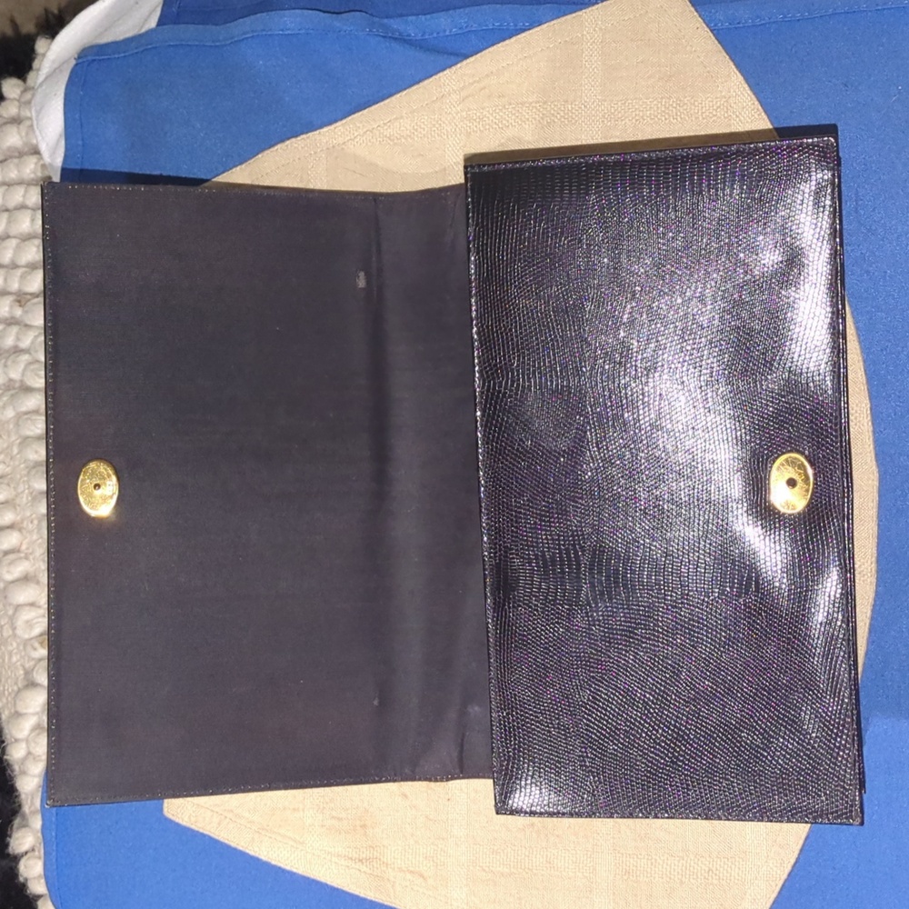 Vintage Peck & Peck Lizard Leather Black Handbag Yellow Asking Only $30 WOW - Picture 2 of 10